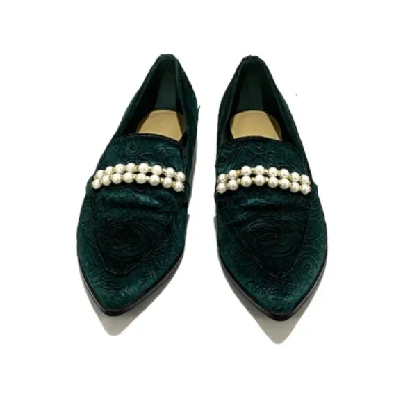 MARC FISHER Kneel Loafer Flats Dark Green Velvet Womens Size 6.5 Whimsigoth NWOB - Picture 2 of 6